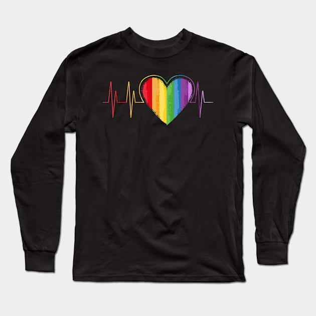 Gay Pride Gift Print LGBT Rainbow Equality Heartbeat Tank Top Long Sleeve T-Shirt by Linco